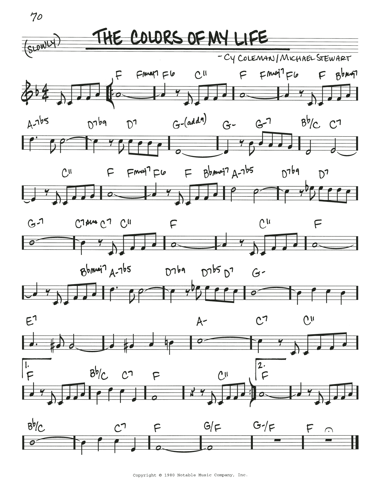 Learn to play Michael Stewart The Colors Of My Life sheet music for Real Book – Melody & Chords in minutes. Price: 5.9900$ Michael Stewart The Colors Of My Life sheet music notes and chords arranged for Real Book – Melody & Chords