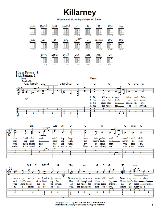 Michael W. Balfe Killarney sheet music notes and chords. Download Printable PDF.