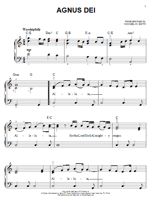 Michael W. Smith Agnus Dei sheet music notes and chords. Download Printable PDF.