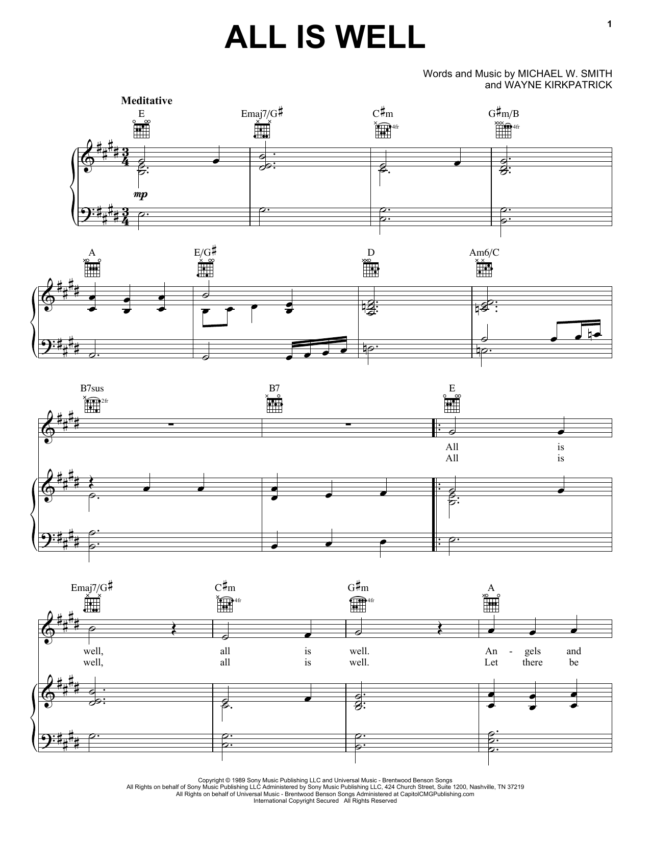 Michael W. Smith All Is Well sheet music notes and chords. Download Printable PDF.