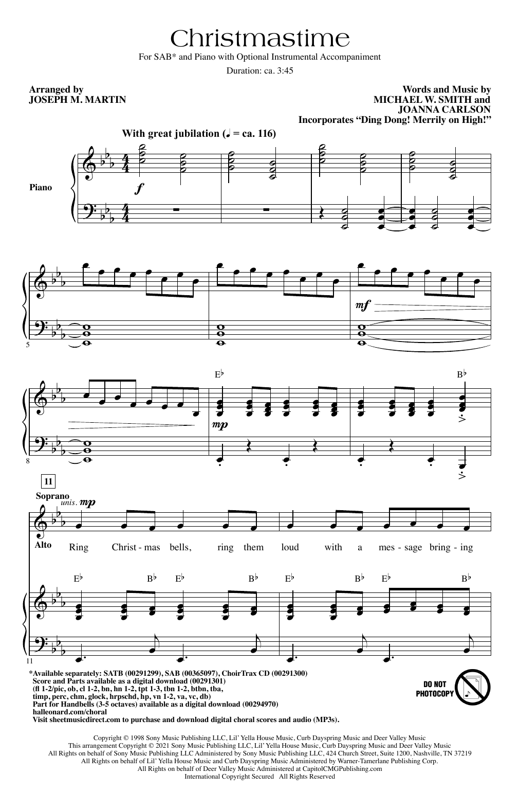 Michael W. Smith Christmastime (arr. Joseph M. Martin) sheet music notes and chords. Download Printable PDF.