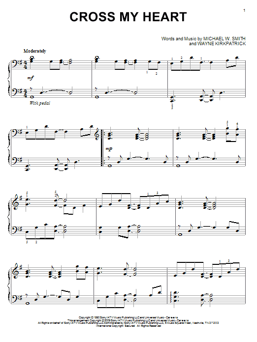 Learn to play Michael W. Smith Cross My Heart sheet music for Piano, Vocal & Guitar Chords (Right-Hand Melody) in minutes. Price: 7.8900$ Michael W. Smith Cross My Heart sheet music notes and chords arranged for Piano, Vocal & Guitar Chords (Right-Hand Melody)