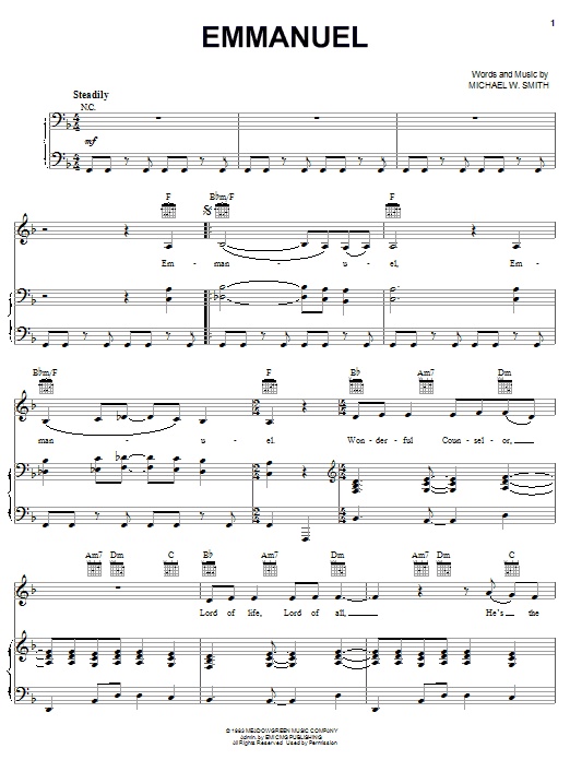 Michael W. Smith Emmanuel sheet music notes and chords. Download Printable PDF.