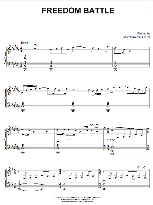 Michael W. Smith Freedom Battle sheet music notes and chords arranged for Piano Solo