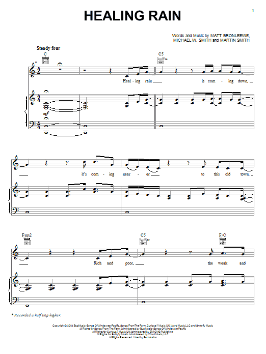 Learn to play Michael W. Smith Healing Rain sheet music for Piano, Vocal & Guitar Chords (Right-Hand Melody) in minutes. Price: 7.8900$ Michael W. Smith Healing Rain sheet music notes and chords arranged for Piano, Vocal & Guitar Chords (Right-Hand Melody)