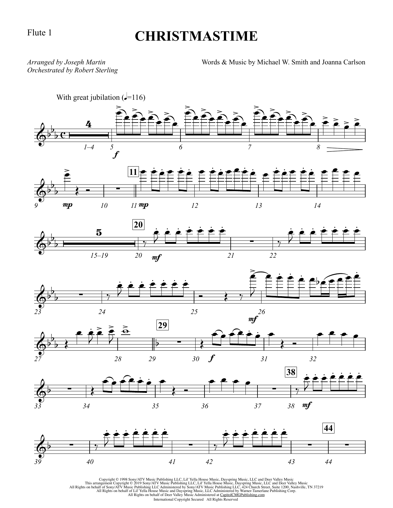 Michael W. Smith & Joanna Carlson Christmastime (arr. Joseph M. Martin) - Flute 1 sheet music notes and chords. Download Printable PDF.