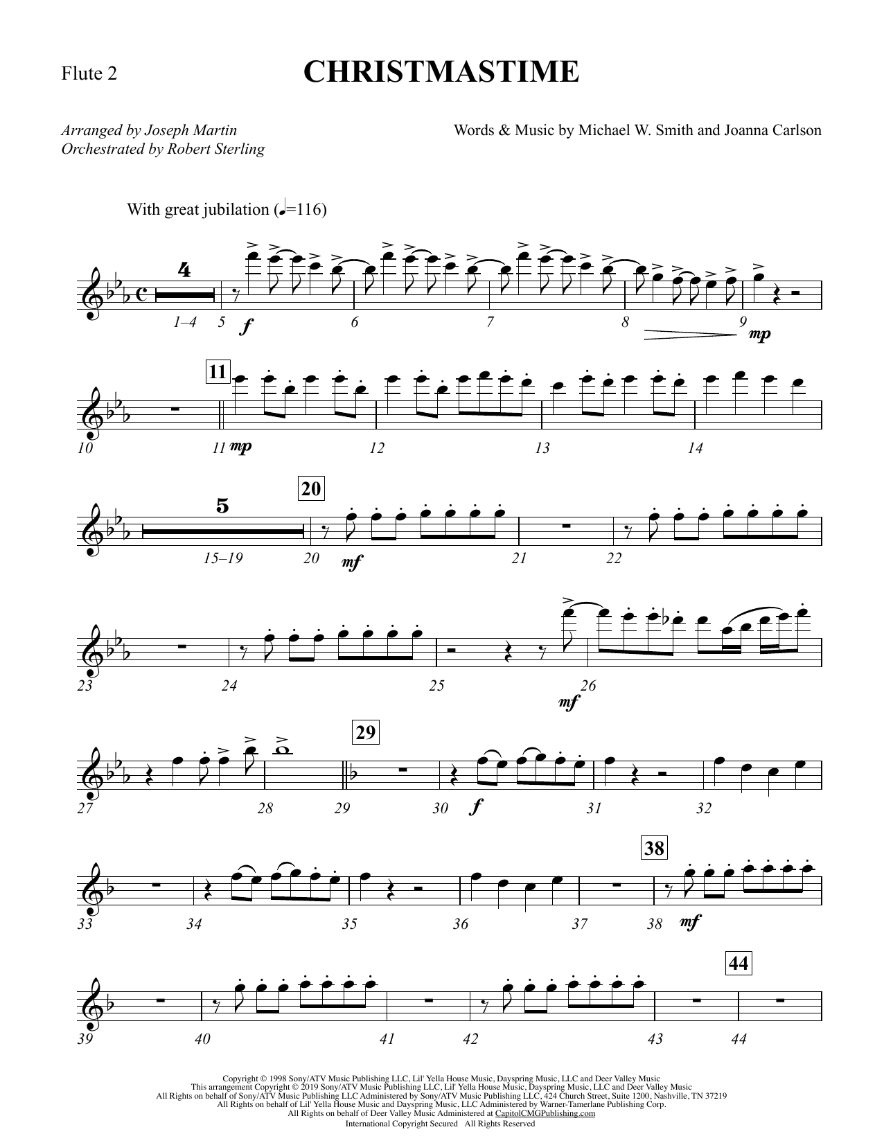 Michael W. Smith & Joanna Carlson Christmastime (arr. Joseph M. Martin) - Flute 2 sheet music notes and chords. Download Printable PDF.