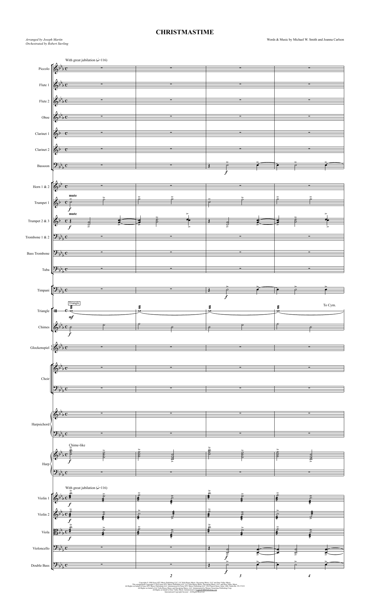 Michael W. Smith & Joanna Carlson Christmastime (arr. Joseph M. Martin) - Full Score sheet music notes and chords. Download Printable PDF.