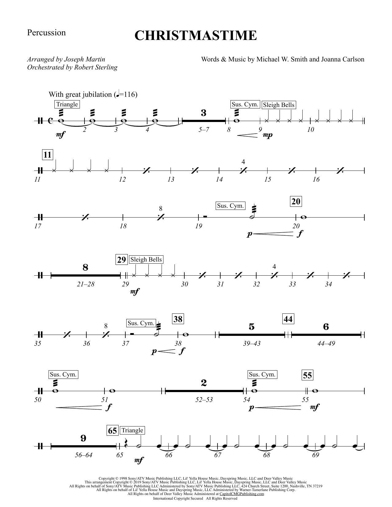 Michael W. Smith & Joanna Carlson Christmastime (arr. Joseph M. Martin) - Percussion sheet music notes and chords. Download Printable PDF.