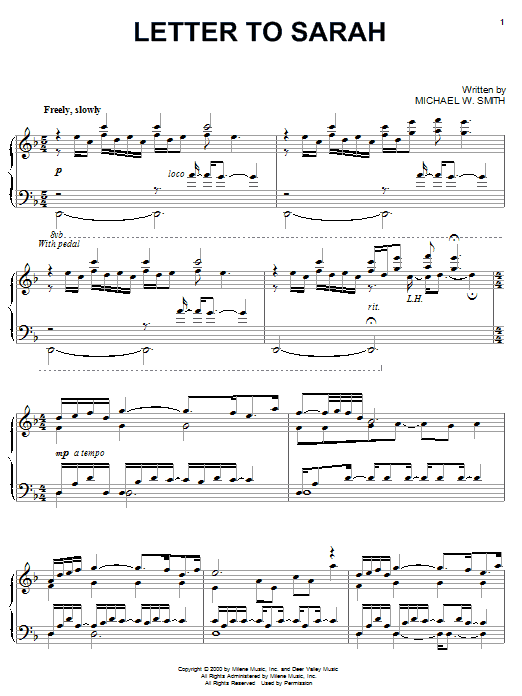 Michael W. Smith Letter To Sarah sheet music notes and chords. Download Printable PDF.