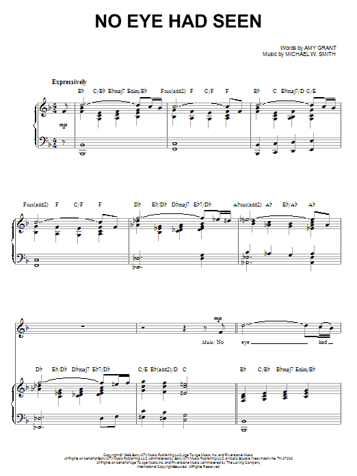 Learn to play Michael W. Smith No Eye Had Seen sheet music for Piano, Vocal & Guitar Chords (Right-Hand Melody) in minutes. Price: 7.8900$ Michael W. Smith No Eye Had Seen sheet music notes and chords arranged for Piano, Vocal & Guitar Chords (Right-Hand Melody)
