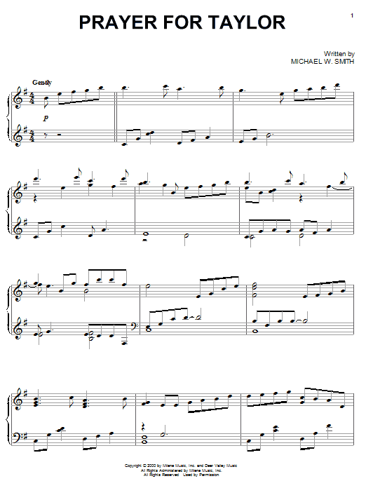 Michael W. Smith Prayer For Taylor sheet music notes and chords. Download Printable PDF.