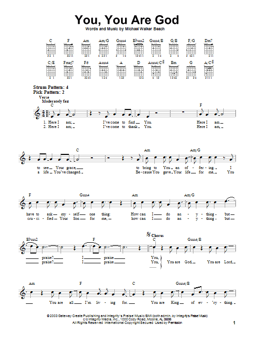 Michael Walker Beach You, You Are God sheet music notes and chords. Download Printable PDF.