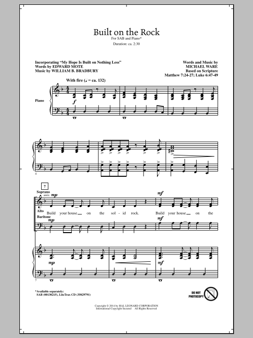 Learn to play Michael Ware Built On The Rock sheet music for SAB Choir in minutes. Price: 3.9900$ Michael Ware Built On The Rock sheet music notes and chords arranged for SAB Choir
