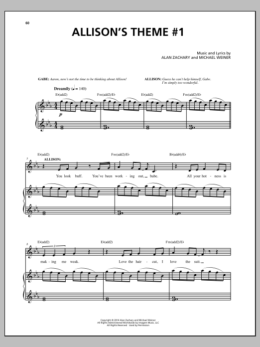 Learn to play Michael Weiner Allison's Theme #1 sheet music for Piano & Vocal in minutes. Price: 7.8900$ Michael Weiner Allison's Theme #1 sheet music notes and chords arranged for Piano & Vocal