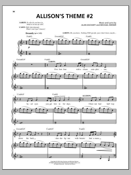 Learn to play Michael Weiner Allison's Theme #2 sheet music for Piano & Vocal in minutes. Price: 7.8900$ Michael Weiner Allison's Theme #2 sheet music notes and chords arranged for Piano & Vocal