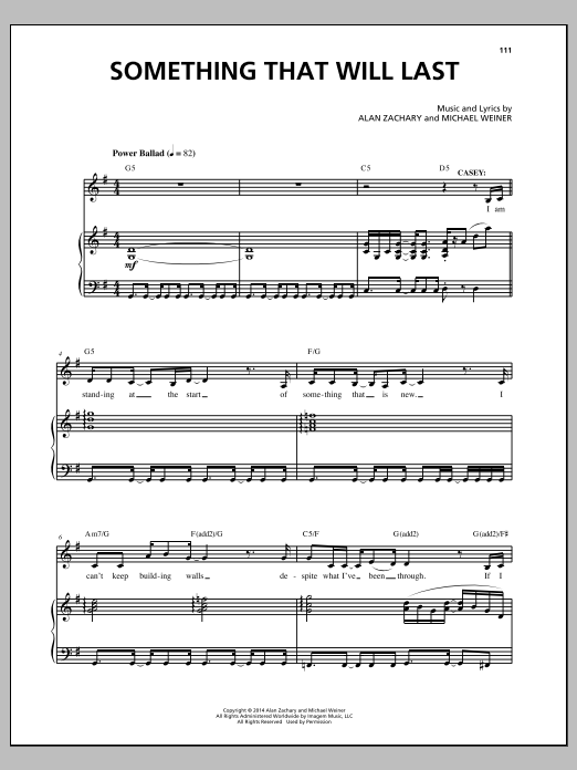 Learn to play Michael Weiner Something That Will Last sheet music for Piano & Vocal in minutes. Price: 7.8900$ Michael Weiner Something That Will Last sheet music notes and chords arranged for Piano & Vocal