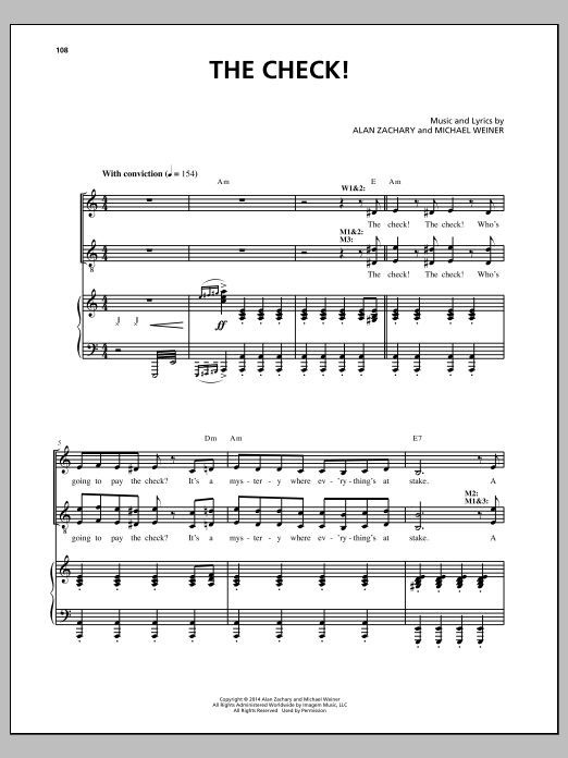 Michael Weiner The Check! sheet music notes and chords arranged for Piano & Vocal