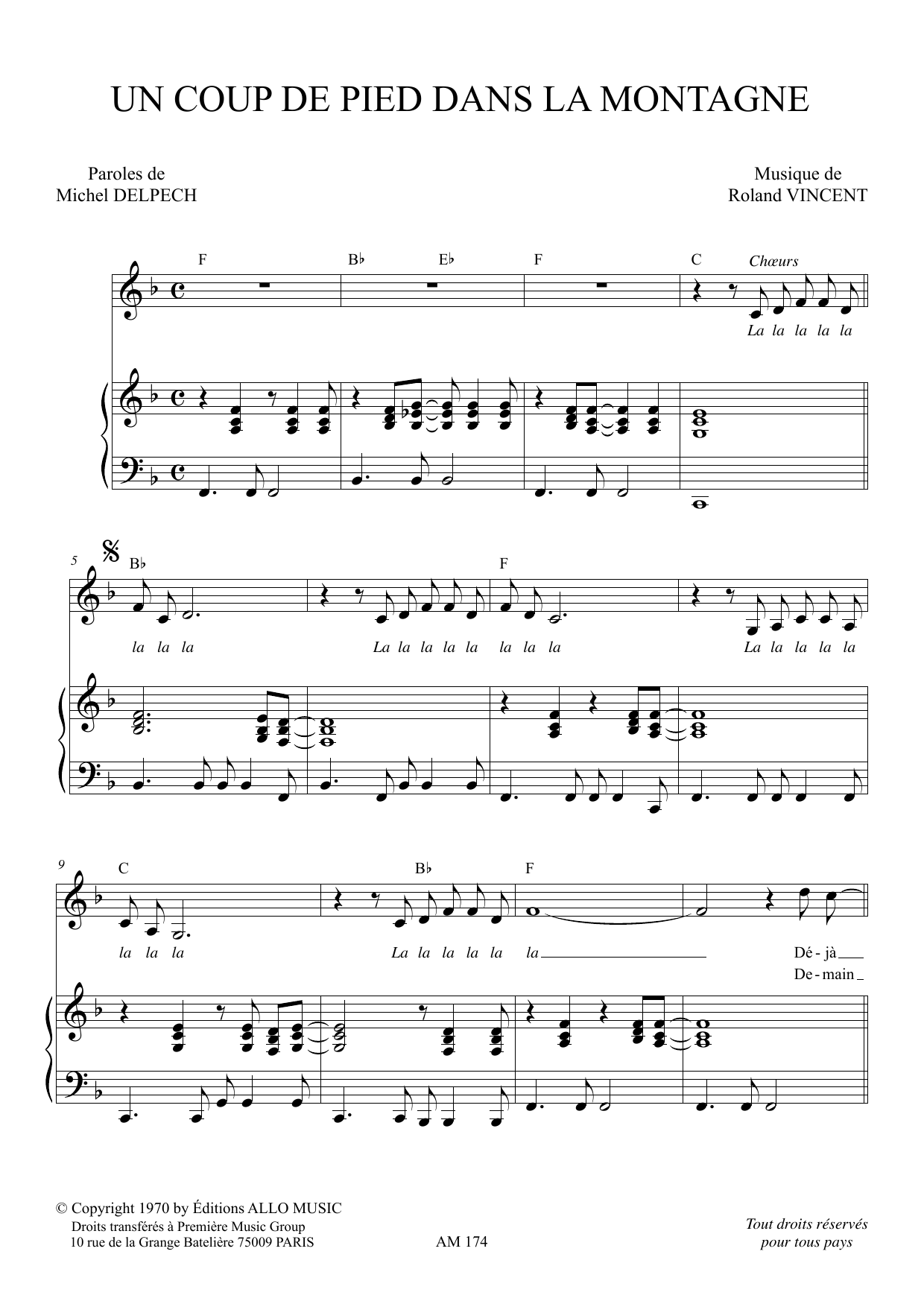 Michel Delpech Un Coup De Pied Dans La Montagne sheet music notes and chords arranged for Piano & Vocal