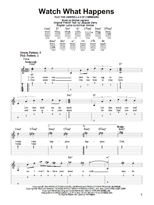 Michel Legrand Watch What Happens sheet music notes and chords. Download Printable PDF.