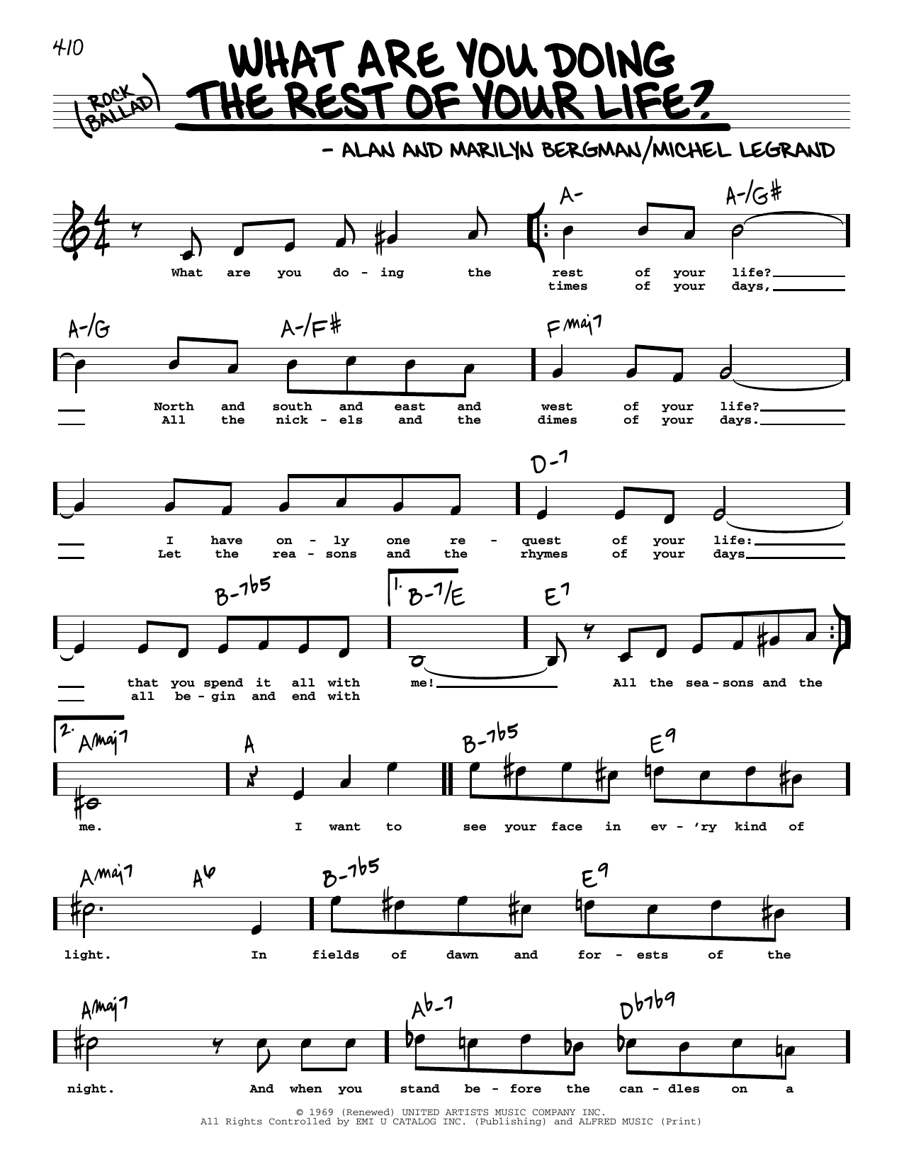 Learn to play Michel LeGrand What Are You Doing The Rest Of Your Life? (High Voice) (from The Happy Ending) sheet music for Real Book – Melody, Lyrics & Chords in minutes. Price: 5.9900$ Michel LeGrand What Are You Doing The Rest Of Your Life? (High Voice) (from The Happy Ending) sheet music notes and chords arranged for Real Book – Melody, Lyrics & Chords