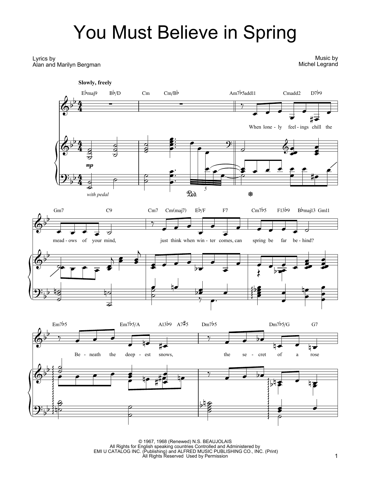 Michel Legrand You Must Believe In Spring sheet music notes and chords. Download Printable PDF.