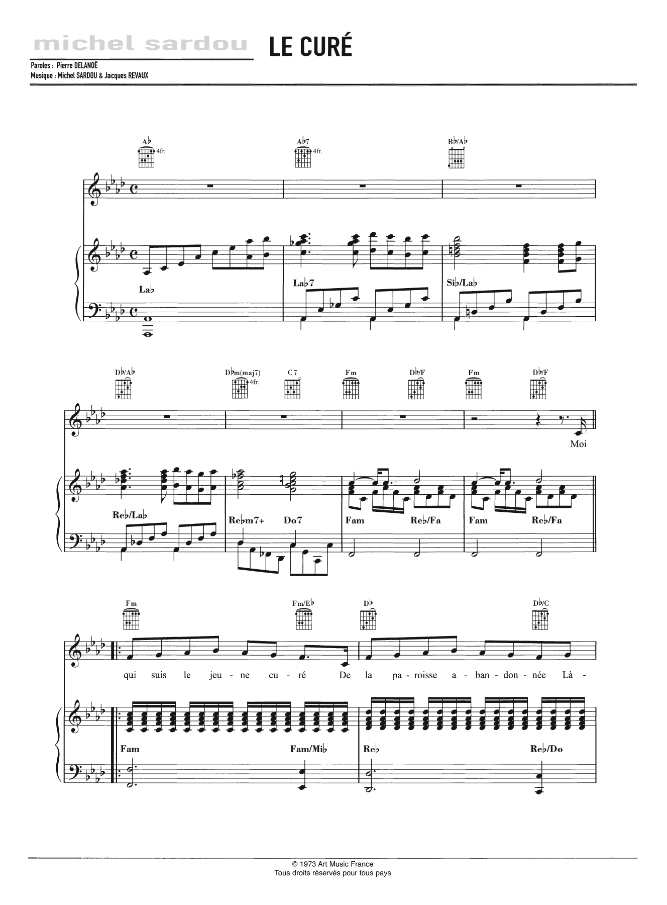 Michel Sardou Le Curé sheet music notes and chords arranged for Piano, Vocal & Guitar Chords