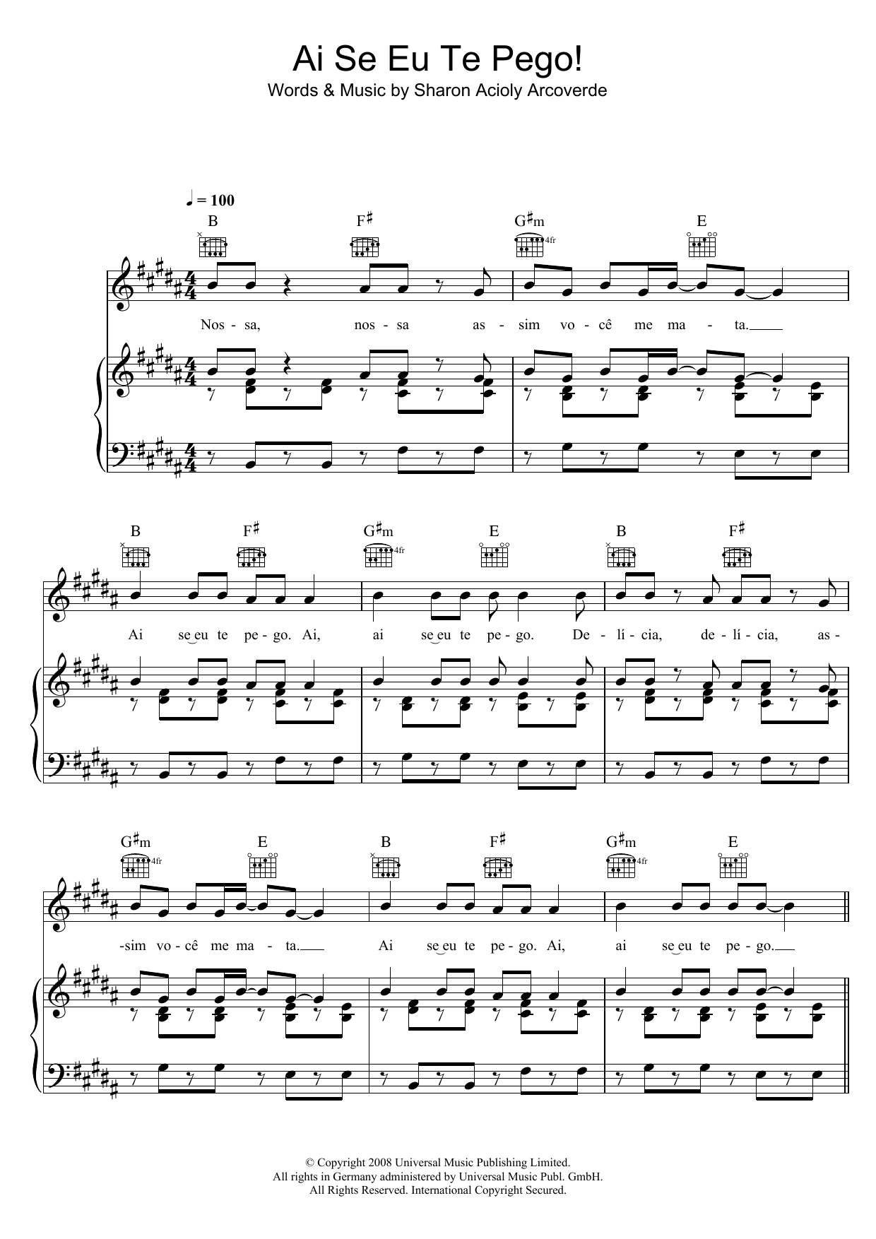 Michel Telo Ai Se Eu Te Pego sheet music notes and chords. Download Printable PDF.