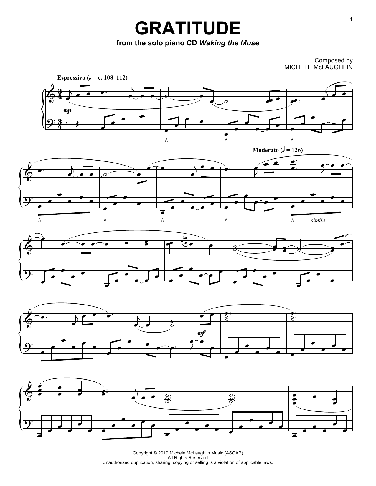 Michele McLaughlin Gratitude sheet music notes and chords. Download Printable PDF.