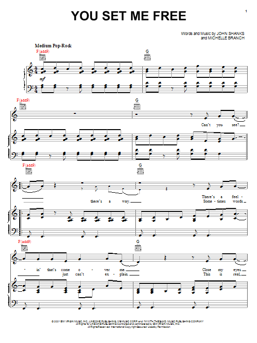 Michelle Branch You Set Me Free sheet music notes and chords. Download Printable PDF.