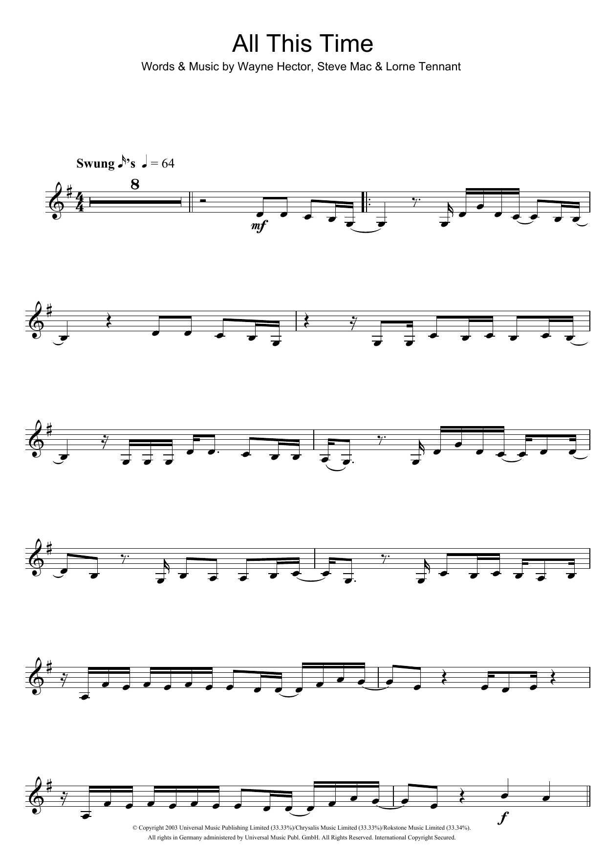 Michelle McManus All This Time sheet music notes and chords. Download Printable PDF.