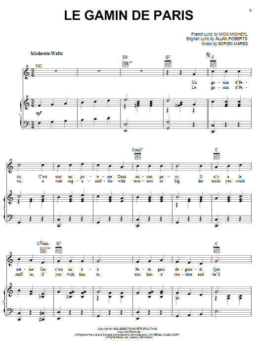 Mick Micheyl Le Gamin De Paris sheet music notes and chords arranged for Piano, Vocal & Guitar Chords (Right-Hand Melody)