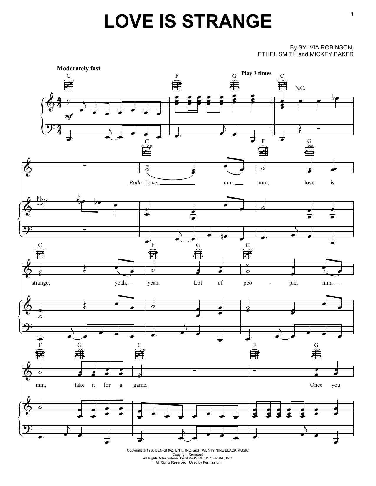 Mickey & Sylvia Love Is Strange sheet music notes and chords. Download Printable PDF.