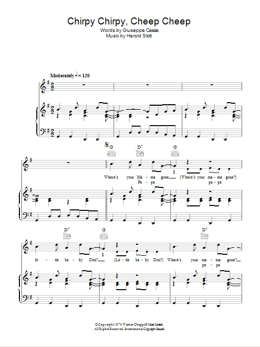 Middle Of The Road Chirpy Chirpy Cheep Cheep sheet music notes and chords. Download Printable PDF.