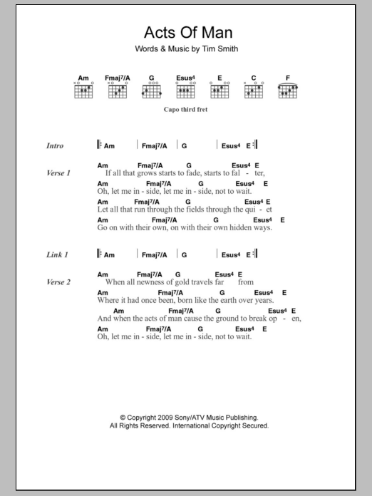 Midlake Acts Of Man sheet music notes and chords arranged for Piano, Vocal & Guitar Chords