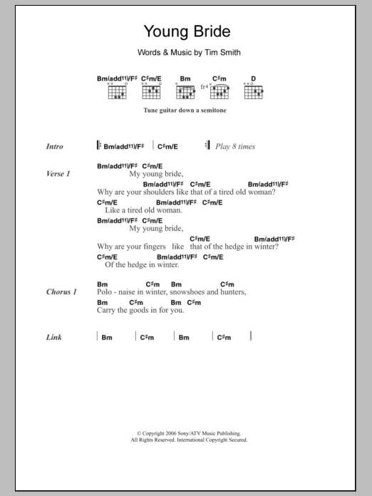 Midlake Young Bride sheet music notes and chords. Download Printable PDF.