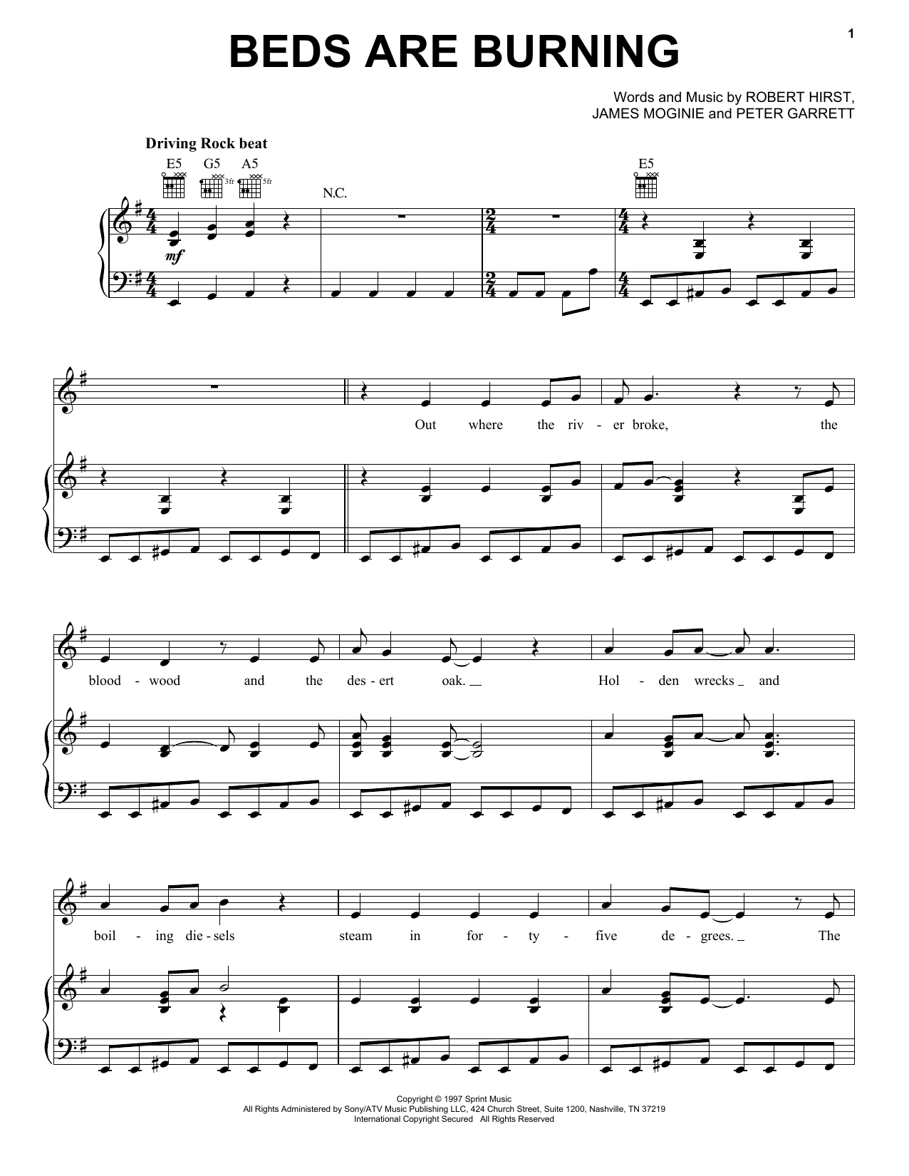 Midnight Oil Beds Are Burning sheet music notes and chords. Download Printable PDF.