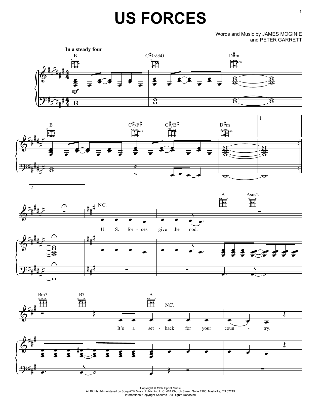 Learn to play Midnight Oil US Forces sheet music for Piano, Vocal & Guitar Chords (Right-Hand Melody) in minutes. Price: 7.8900$ Midnight Oil US Forces sheet music notes and chords arranged for Piano, Vocal & Guitar Chords (Right-Hand Melody)
