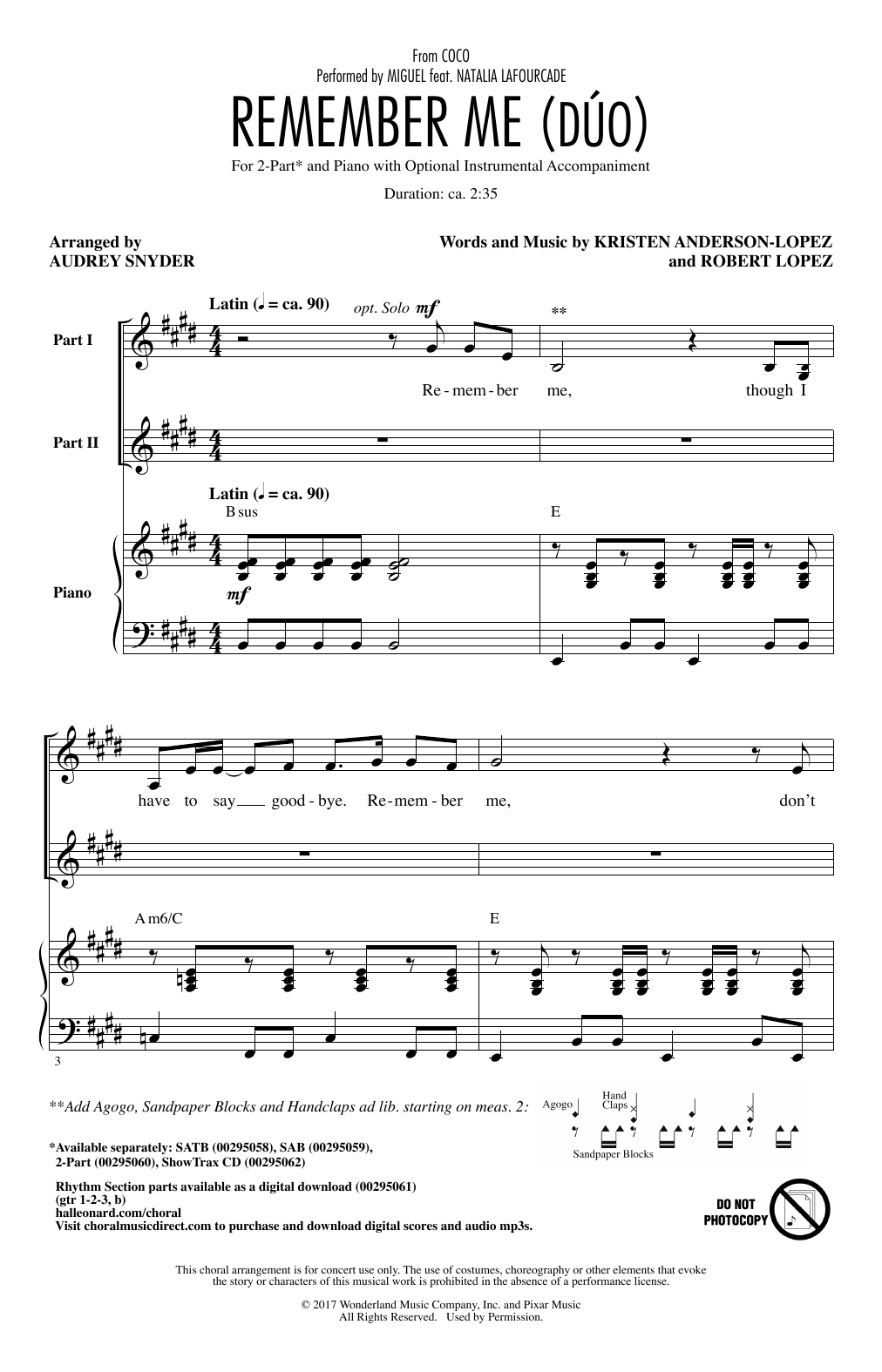 Miguel feat. Natalia Lafourcade Remember Me (Duo) (from Coco) (arr. Audrey Snyder) sheet music notes and chords. Download Printable PDF.