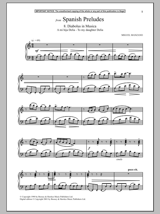 Learn to play Miguel Manzano Spanish Preludes, 8. Diabolus In Musica sheet music for Piano Solo in minutes. Price: 7.8900$ Miguel Manzano Spanish Preludes, 8. Diabolus In Musica sheet music notes and chords arranged for Piano Solo