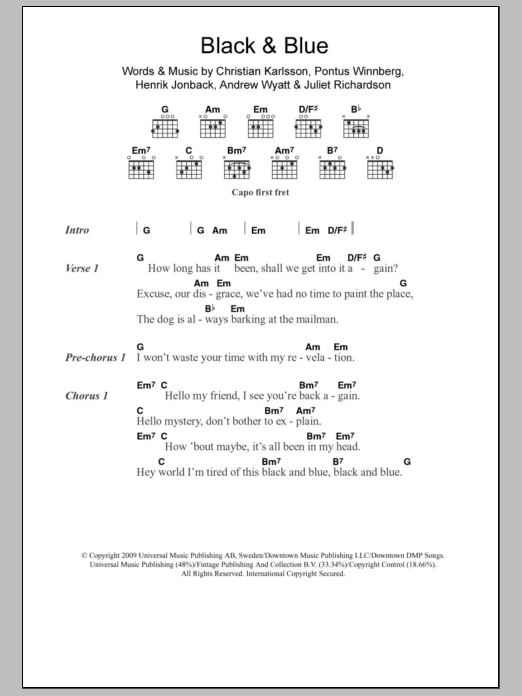 Miike Snow Black & Blue sheet music notes and chords. Download Printable PDF.