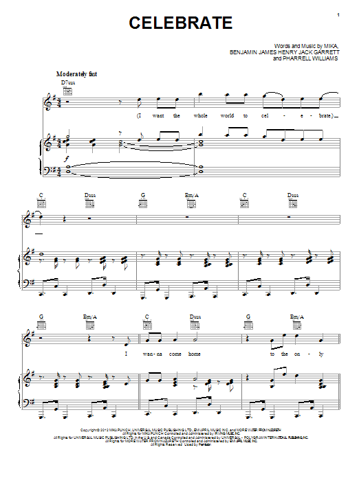 Learn to play Mika Celebrate sheet music for Piano, Vocal & Guitar Chords in minutes. Price: 7.8900$ Mika Celebrate sheet music notes and chords arranged for Piano, Vocal & Guitar Chords