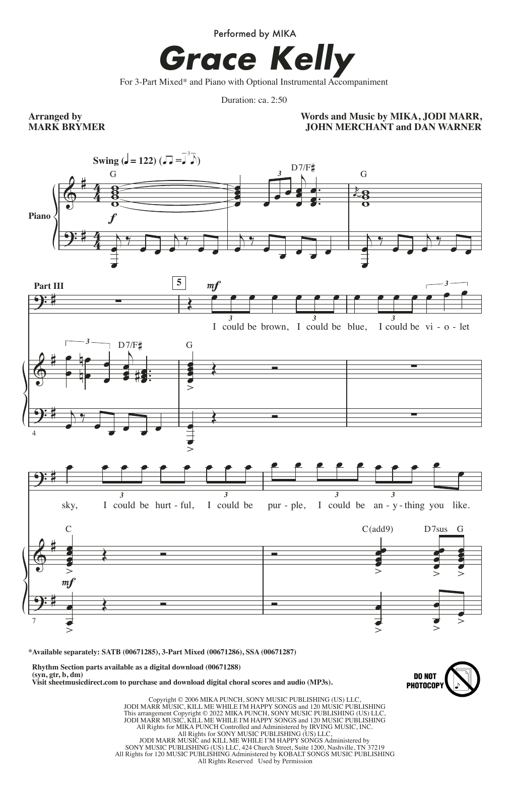 Mika Grace Kelly (arr. Mark Brymer) sheet music notes and chords. Download Printable PDF.