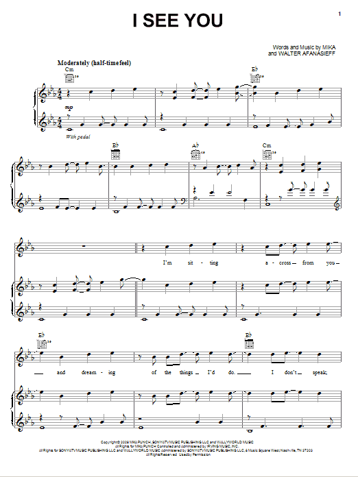 Learn to play Mika I See You sheet music for Piano, Vocal & Guitar Chords (Right-Hand Melody) in minutes. Price: 7.8900$ Mika I See You sheet music notes and chords arranged for Piano, Vocal & Guitar Chords (Right-Hand Melody)