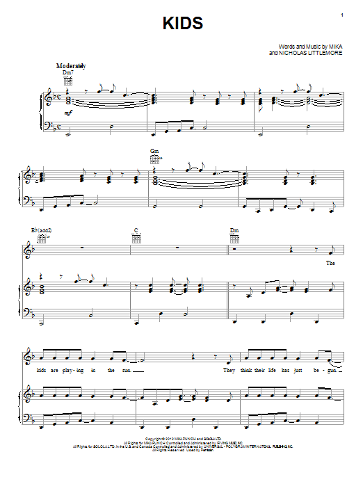 Learn to play Mika Kids sheet music for Piano, Vocal & Guitar Chords (Right-Hand Melody) in minutes. Price: 7.8900$ Mika Kids sheet music notes and chords arranged for Piano, Vocal & Guitar Chords (Right-Hand Melody)