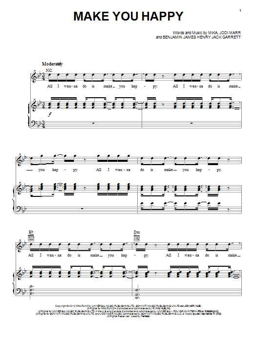 Learn to play Mika Make You Happy sheet music for Piano, Vocal & Guitar Chords (Right-Hand Melody) in minutes. Price: 7.8900$ Mika Make You Happy sheet music notes and chords arranged for Piano, Vocal & Guitar Chords (Right-Hand Melody)