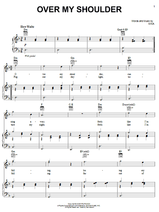 Learn to play Mika Over My Shoulder sheet music for Piano, Vocal & Guitar Chords (Right-Hand Melody) in minutes. Price: 7.8900$ Mika Over My Shoulder sheet music notes and chords arranged for Piano, Vocal & Guitar Chords (Right-Hand Melody)
