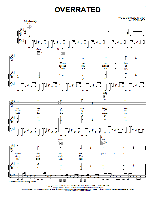 Learn to play Mika Overrated sheet music for Piano, Vocal & Guitar Chords (Right-Hand Melody) in minutes. Price: 7.8900$ Mika Overrated sheet music notes and chords arranged for Piano, Vocal & Guitar Chords (Right-Hand Melody)