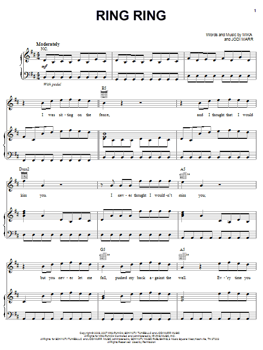 Learn to play Mika Ring Ring sheet music for Piano, Vocal & Guitar Chords (Right-Hand Melody) in minutes. Price: 7.8900$ Mika Ring Ring sheet music notes and chords arranged for Piano, Vocal & Guitar Chords (Right-Hand Melody)