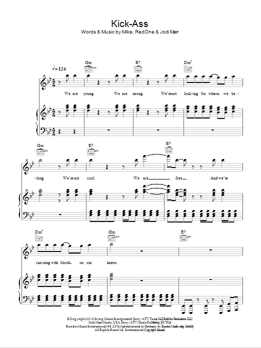 Mika vs RedOne Kick Ass sheet music notes and chords arranged for Piano, Vocal & Guitar Chords